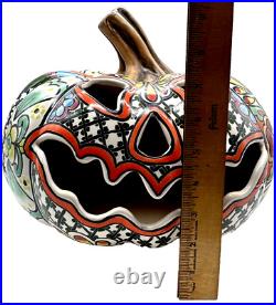 La Candela Folk Art Mexican Pottery Large Pumpkin Jack O' Lantern Halloween