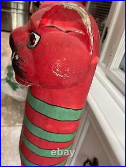 Large 39 Vintage Folk Art Polychrome Hand Painted Wood Cat Statue (ca. 1960)