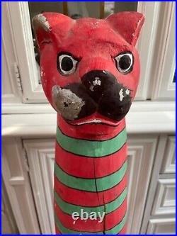 Large 39 Vintage Folk Art Polychrome Hand Painted Wood Cat Statue (ca. 1960)