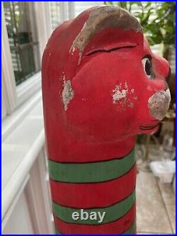 Large 39 Vintage Folk Art Polychrome Hand Painted Wood Cat Statue (ca. 1960)