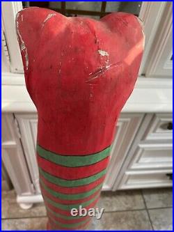 Large 39 Vintage Folk Art Polychrome Hand Painted Wood Cat Statue (ca. 1960)