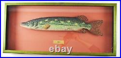 Large Vintage Framed Randy Hofman Folk Art Pike Fish Carving Decoy