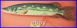 Large Vintage Framed Randy Hofman Folk Art Pike Fish Carving Decoy