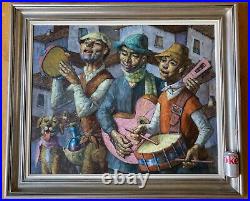 Original large Jesus Villar Spanish Postwar oil painting signed musicians folk