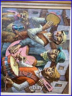 Original large Jesus Villar Spanish Postwar oil painting signed musicians folk