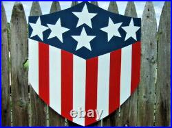 Us American Flag Shield Hand-crafted Large Steel Folk Art Piece 24 Tall
